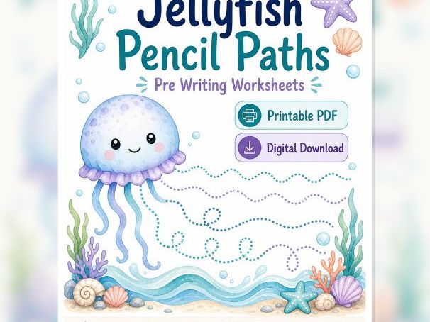 Jellyfish Pre Writing Worksheets for Kids