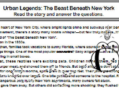 Urban Legend The Beast Beneath New York Comprehension Worksheet