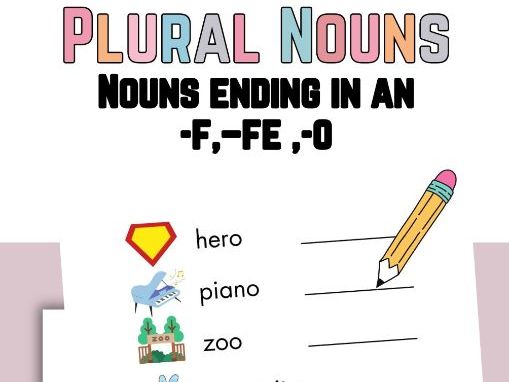 Plurals. Nouns ending in "-f", "-fe", or "-o" worksheet.