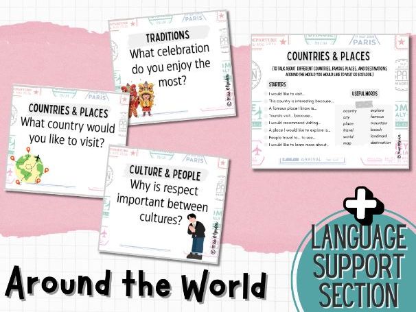 Around the World Speaking Activities – ESL Conversation Cards with Sentence Starters