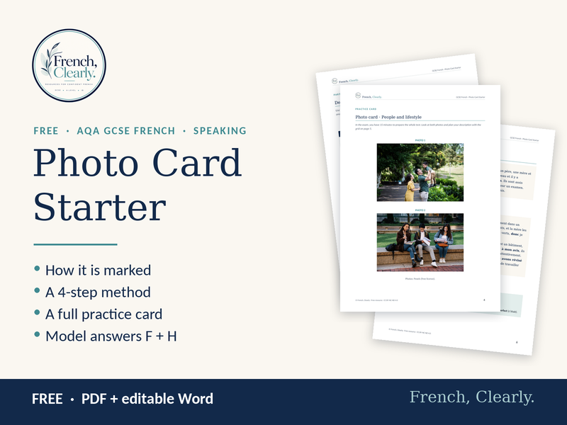 FREE AQA GCSE French Photo Card Starter (8652) – Speaking: Method, Practice Card & Models