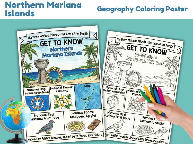 Northern Mariana Islands Geography Coloring Poster | State & Territory Facts