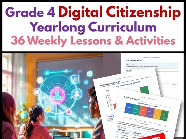 Grade 4 Digital Citizenship Yearlong Curriculum | 36 Weekly Lessons & Activities