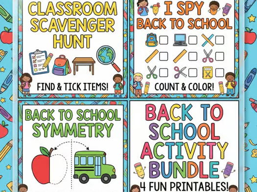 Back to School Activities | Classroom Scavenger Hunt, I Spy & Symmetry Drawing