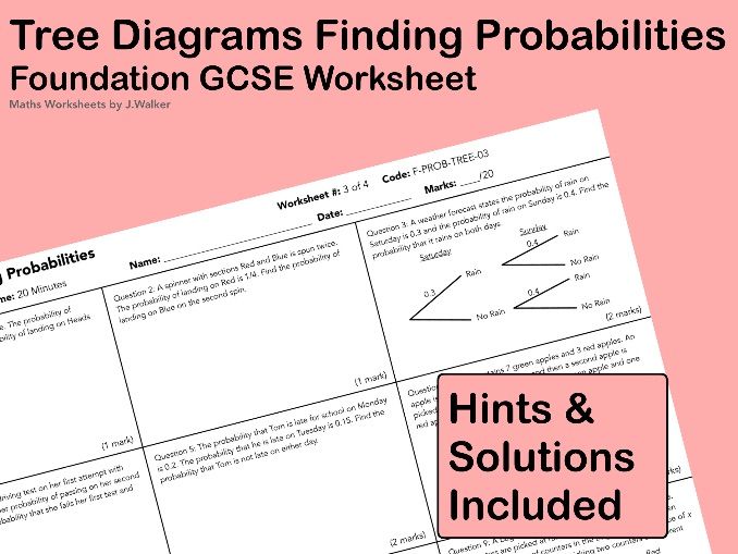 GCSE Maths Worksheet: Tree Diagrams Finding Probabilities - Foundation Tier
