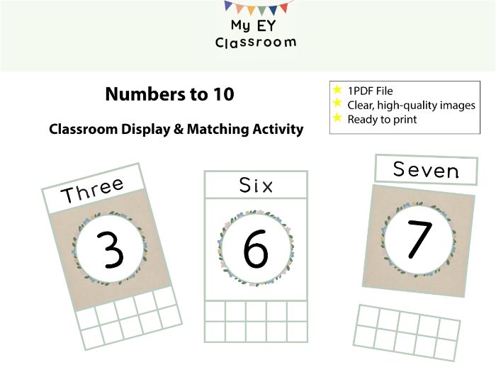Numbers to 10 Classroom Display & Matching Game – Early Years