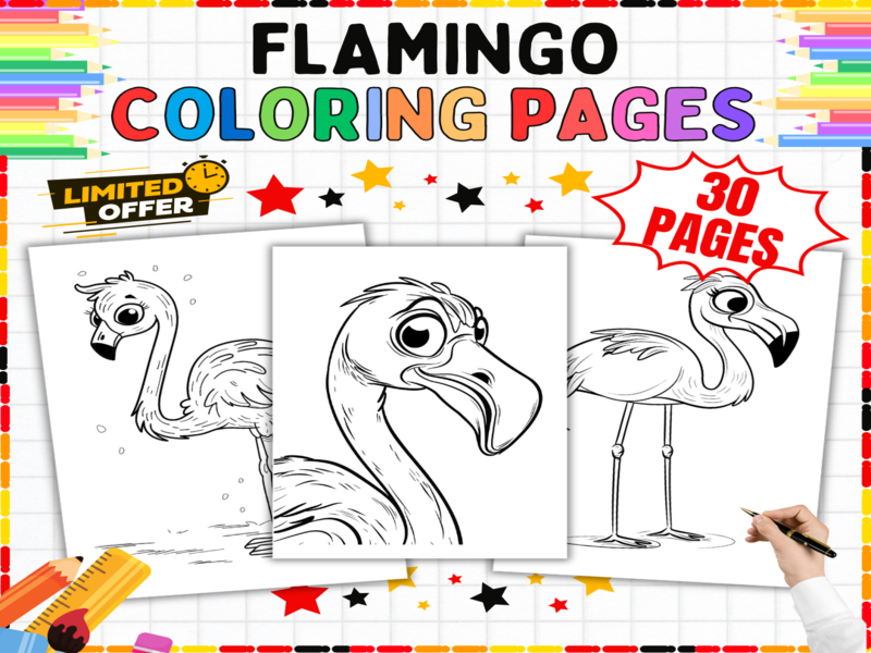 30 Flamingo Colouring Pages | Tropical Birds Activities | Printable Worksheets for Young Learners