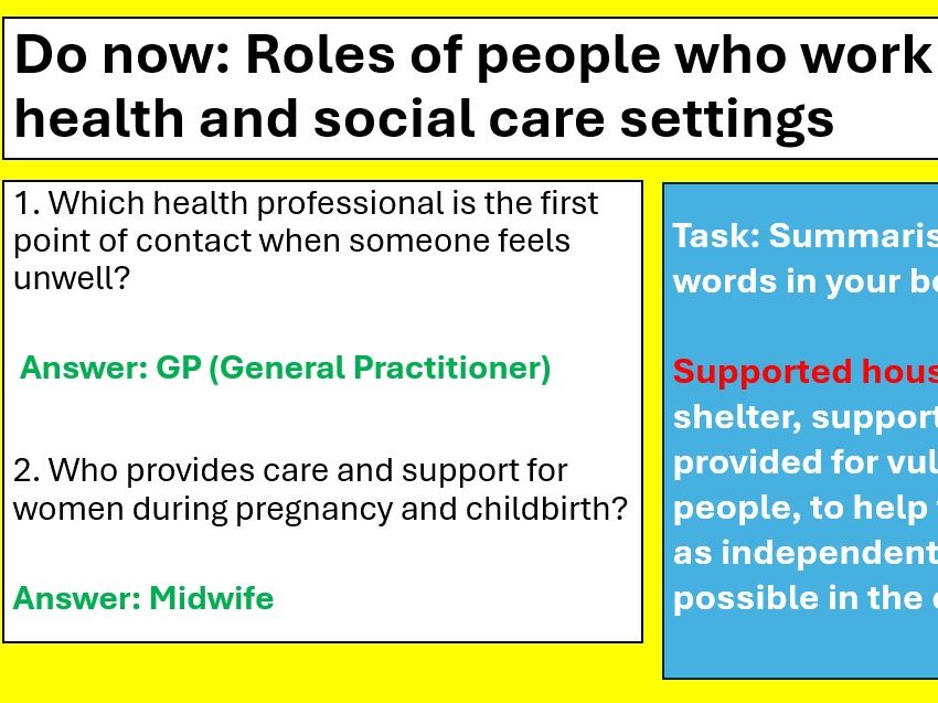 BTEC National Health and Social Care Level 3, Unit 2 Working in Health and Social CareLESSON2