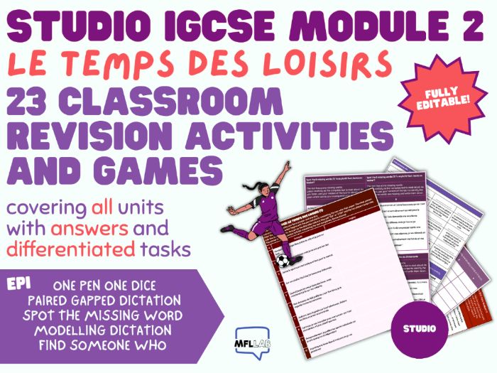 IGCSE French Revision Pack: 23 Fun Classroom Activities for Studio Module 2 LE TEMPS DES LOISIRS