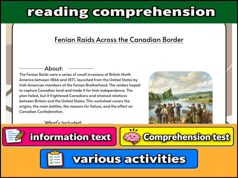 Fenian Raids Across the Canadian Border  & Comprehension Test