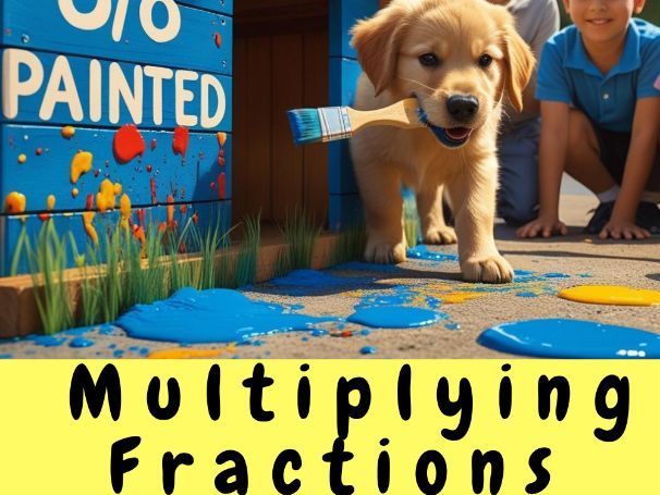 Multiplying Fractions - 25 puppy word problems - CCSS 5.NF.B.5 With Answers
