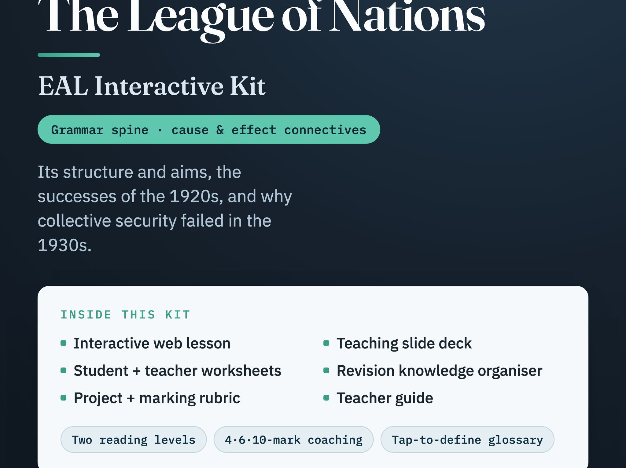 IGCSE History 0470: The League of Nations EAL Unit