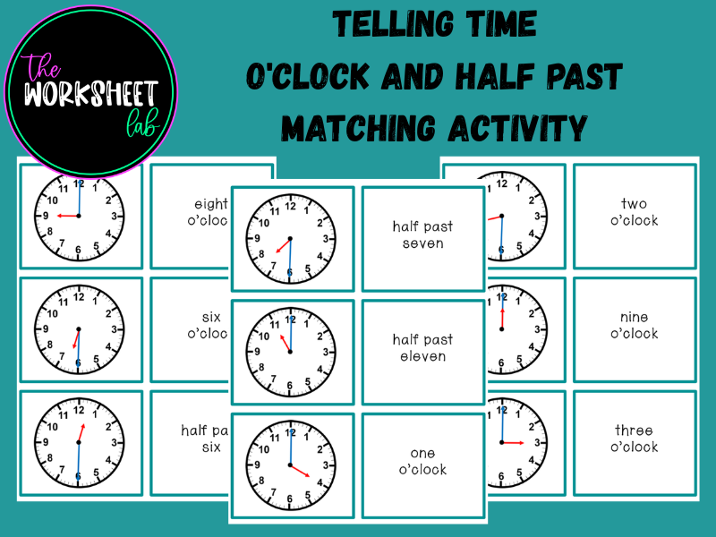 Telling Time: O'clock and Half Past Matching Activity