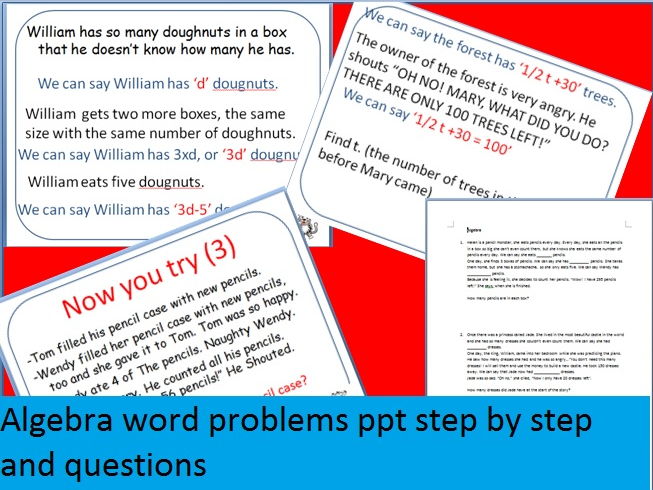 Algebra word problem step by step PPT with try it yourself questions