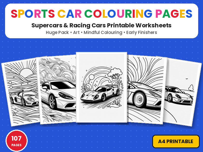 Sports Car Colouring Pages | Printable Colouring Page Worksheets | Supercars & Racing Cars for Kids