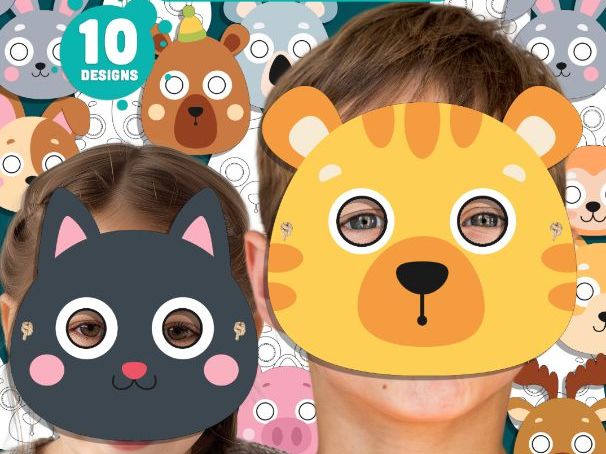 Printable Animal Paper Masks, Kids Color, Cut & Wear Craft, 10 Animal Designs