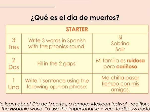 Día de Muertos (Day of the Dead) Spanish Lesson