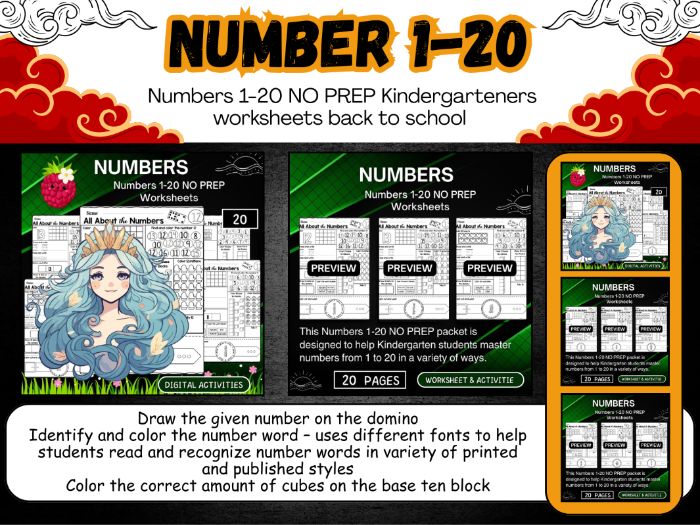 Numbers 1-20 NO PREP Worksheets printable and activities for kids