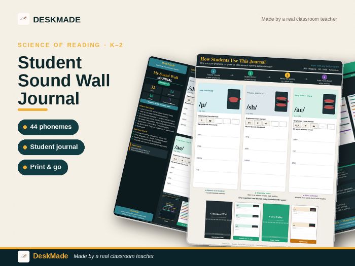 Student Sound Wall Journal | K–2 | Science of Reading | 44 Phonemes
