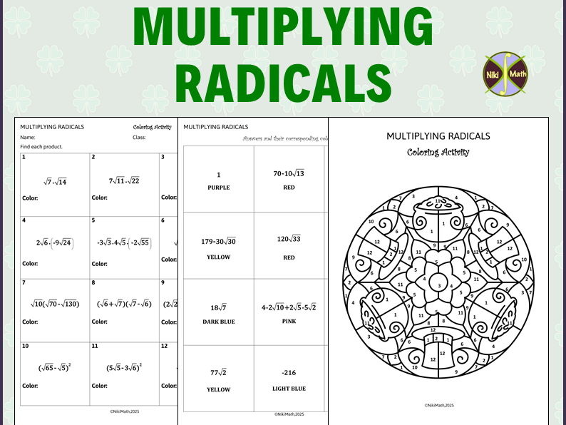 Multiplying Radicals - Color by Code (St.Patrick's Day themed)