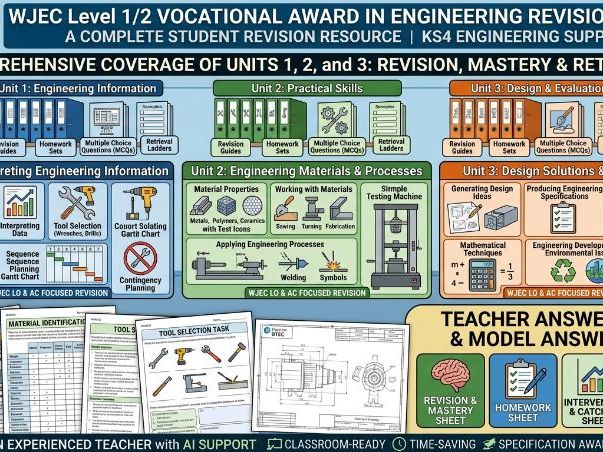 WJEC Level 1/2 Vocational Award in Engineering Revision Sheets | Units 1, 2 and 3 | Student Revision