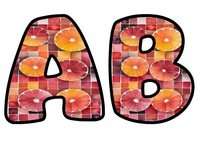 Fruit Art Squares Patterns Themed Lettering Set | Classroom Display | Upper & Lowercase, 0-9