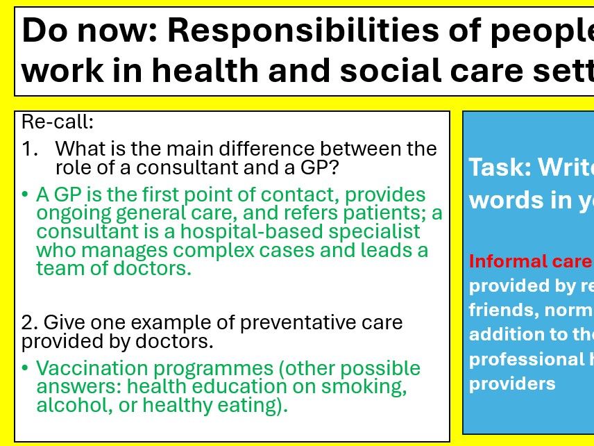 BTEC National Health and Social Care Level 3, Unit 2 Working in Health and Social CareLESSON6