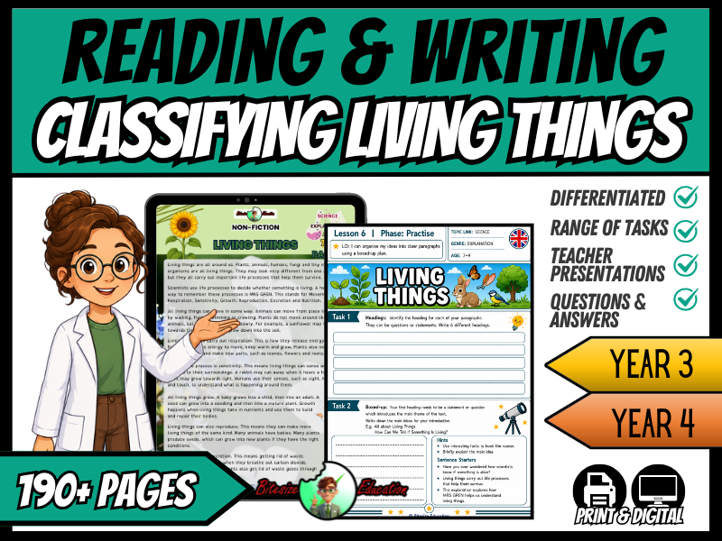 Classifying Living Things | Reading and Writing Bundle | Year 3/4
