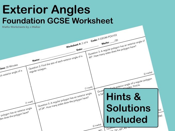 GCSE Maths Worksheet: Exterior Angles - Foundation Tier