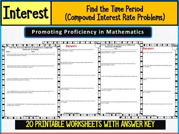 Find the time period of investment in Compound Interest problems Worksheets Math