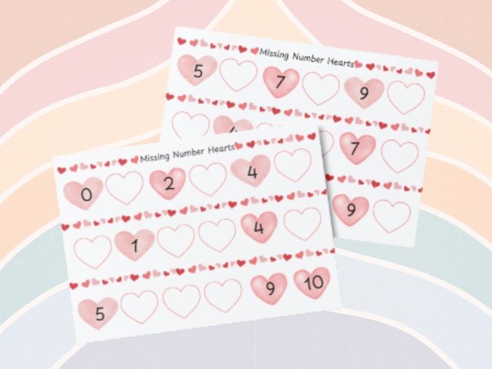 Valentines Missing Number Hearts 0-10