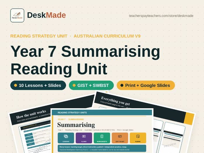 Year 7 Summarising Reading Unit | Australian Curriculum V9
