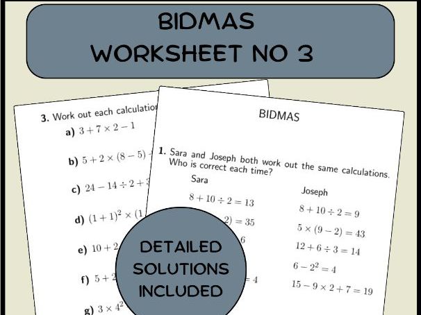 BIDMAS worksheet no 3 (with solutions)