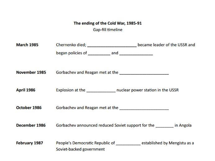 Gap-fill timelines - From Detente to the end of the Cold War (AQA A-level history Unit 2R)