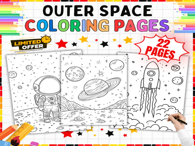 Outer Space Colouring Pages | 22 Planets Astronauts Rockets Printable Worksheets for Kids Science