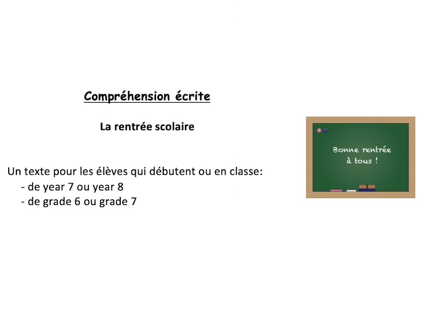 Reading (year 7 or 8 - grade 6 or 7): La rentrée scolaire
