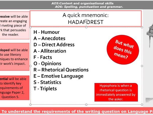 Language Paper 2 Question 5, 3 lesson scheme of learning KS4