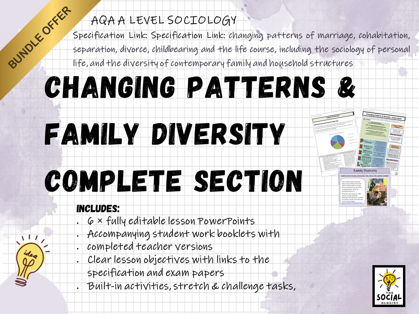 AQA A level Sociology - Families & Households - Changing Patterns and Family Diversity - Complete section - Bundle