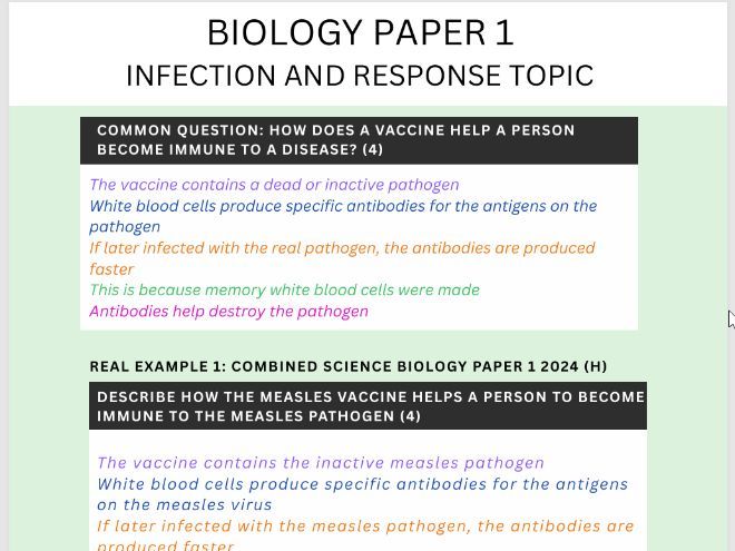 AQA GCSE Combined Science Paper 1 Model Answer Booklet