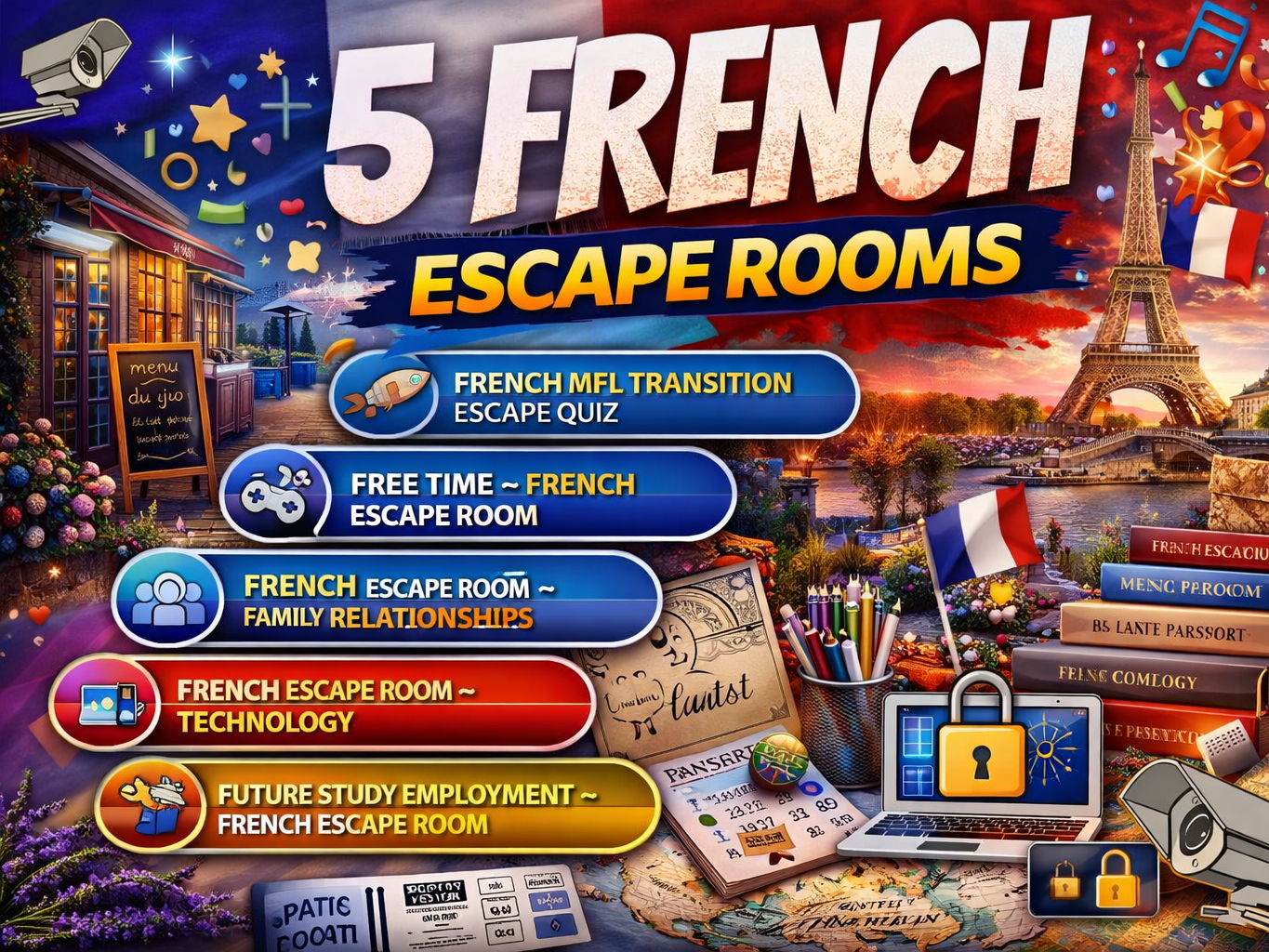 French Revision Escape Rooms - End of Term