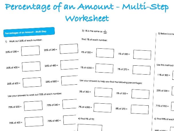 FDP Worksheet - Percentage of an Amount - Multi-Step