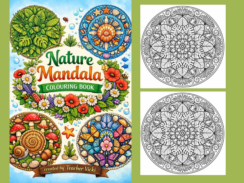 Nature Mandala Colouring Worksheets - Mindful Coloring Pages for Kids - Fine Motor