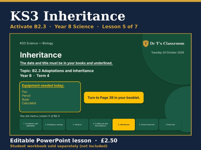 KS3 Activate B2.3 Adaptations and Inheritance: Inheritance