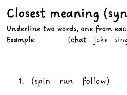 11+ Verbal reasoning "Closest meaning (synonyms)" worksheet