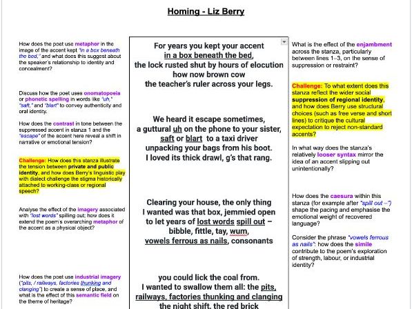 Guided Poetry Annotation: Homing (Liz Berry)