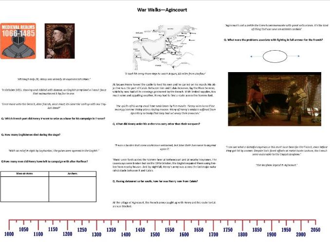 War Walks - Agincourt - Worksheet to support the BBC Documentary with Richard Holmes