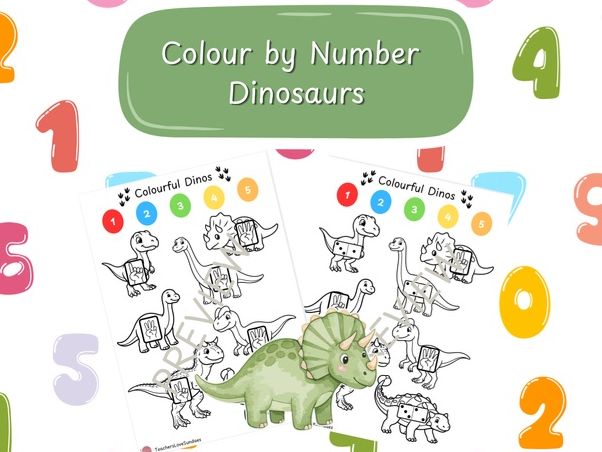 Colour by Number Dinosaurs (0-5)