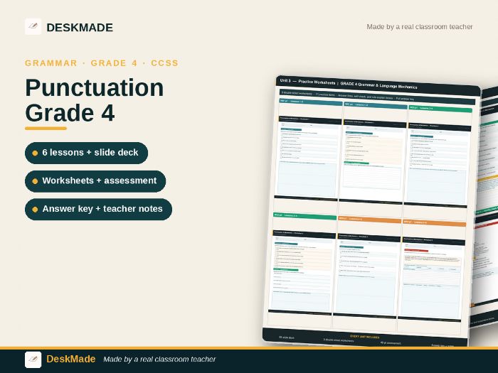 Grade 4 Punctuation Unit | Commas, Apostrophes & Dialogue | 6 Lessons | CCSS