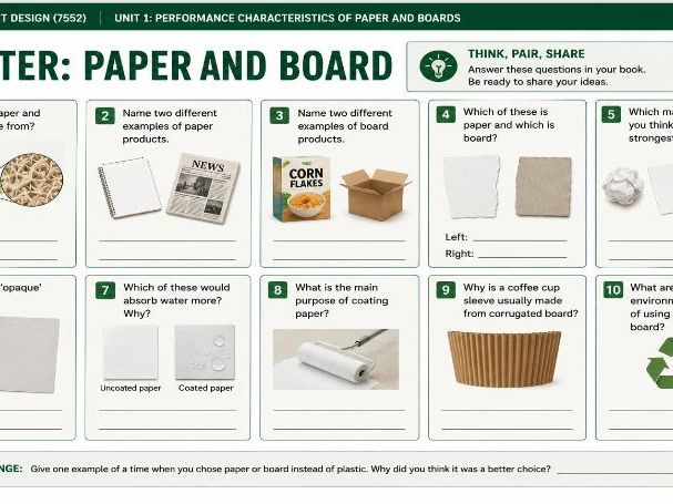 Lesson 1 Performance of paper and board KS5 Paper 1