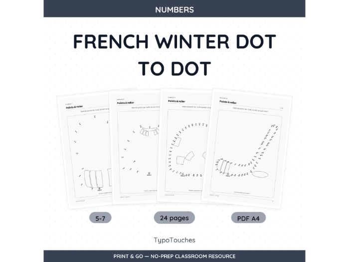 French Winter Dot to Dot | 24 No-Prep Sheets
